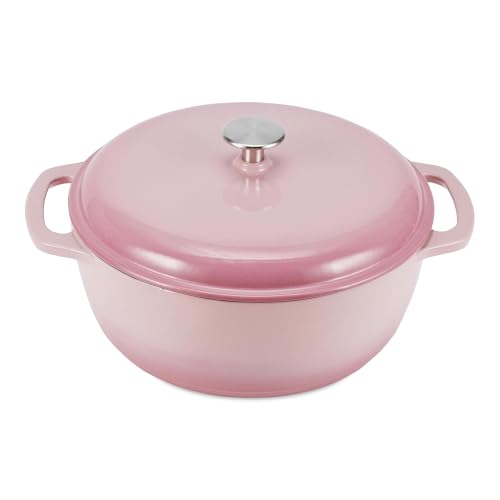 Image of Amazon Basics Enameled Cast Iron Dutch Oven Pot with Lid, Round, Dual Handles, Heavy-Duty, Oven Safe for Stews, Roasting, Baking, 6-Quart, Light Pink