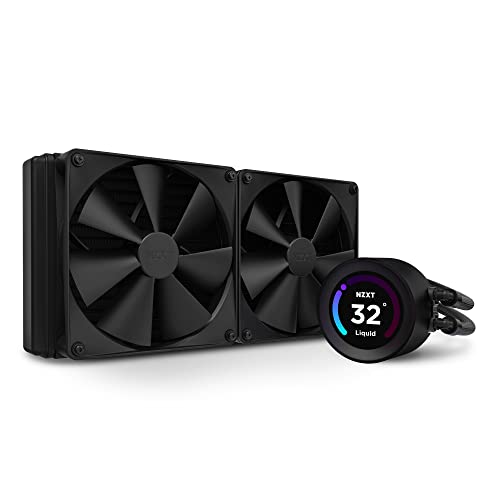 NZXT Kraken Elite 280-280mm AIO CPU Liquid Cooler-Konfigurowalny, szerokokątny wyświetlacz LCD 2,36” do wyświetlania GIF-ów, obrazów, wskaźników wydajności i nie tylko-2 x wentylatory F140P - Czarny