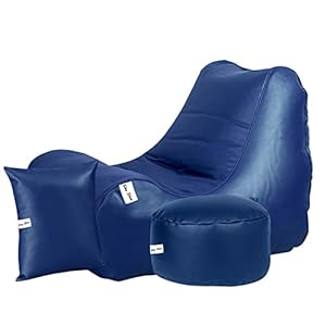 SKYSHOT Most Comfortable Prefilled Chair Sofa Bean Bag with Footrest and Cushion Filled with Beans for Living Room for Home Gaming Chair Color Blue