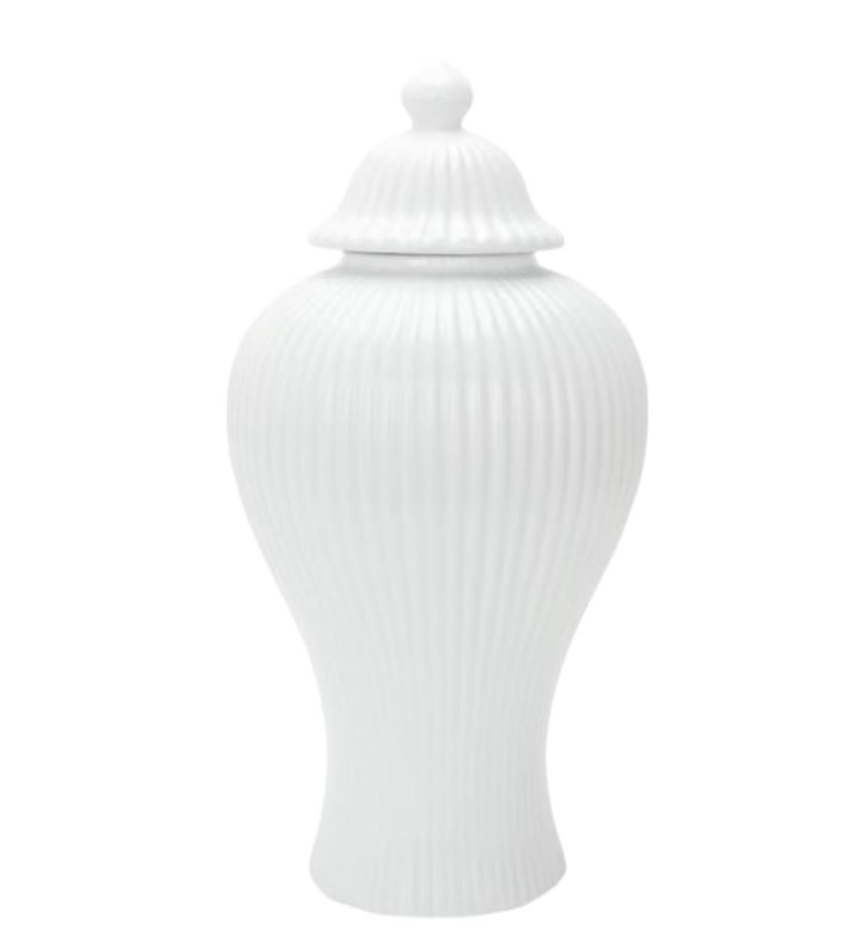 Vase, Chinese Ceramic Ginger Jar Floral Vases Lid Gold Enamel Porcelain Vase(White,16 * 30cm)