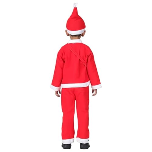 Image of ITSMYCOSTUME Santa Claus fleece dress for Christmas in red and white colour for kids. Complete costume set includes jacket, pant, hat, candy pouch /bag for Boys & Girls