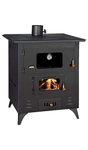 Prity 1P50R Four de cuisine avec plaque de cuisson, 14 kW, noir/graphite, bois, fonte, jusqu'à 79 m²