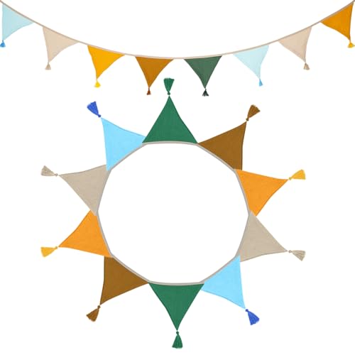 ZUOQIANG Fabric Bunting Flags 3m，10Pcs Double Triangle Flag Pennant Garland, Baby Room Decoration，Double Side Fabric Bunting Garland r for Nursery, Garden, Baby Room Decoration（yellow）