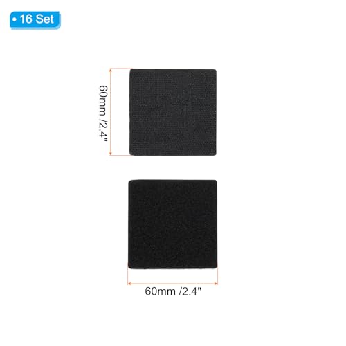 Image of PATIKIL 2.4x2.4 Inches Hook and Loop Dots, 16 Sets Nylon Blend Square Self Adhesive Tape Strong Sticky-Back Fasteners Double-Sided Adhesive Strip for Office Home Crafting, Black