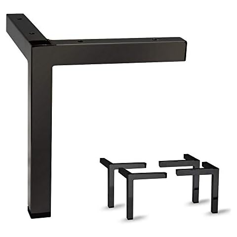 AKB Hardware Set of 4 Modern Square Metal Tube Furniture Legs - Sleek Metal Design, Durable and Stylish (6-3/4"H Black) Cover