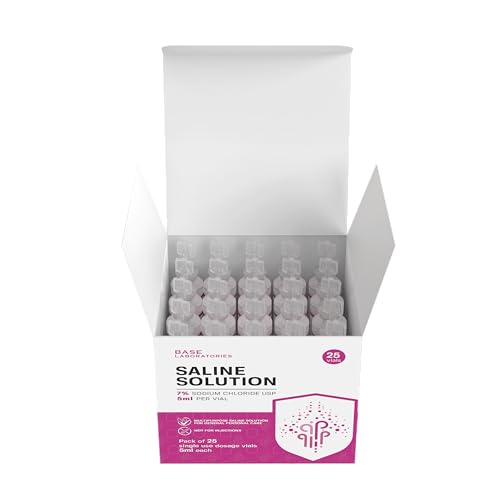 Image of BASE LABORATORIES 7% Saline Solution Vials - Versatile 7% Sodium Chloride Saline Ampoules - Preservative Free Saline Solution Single use vials - USP Grade 25 Vials x 5ml Count