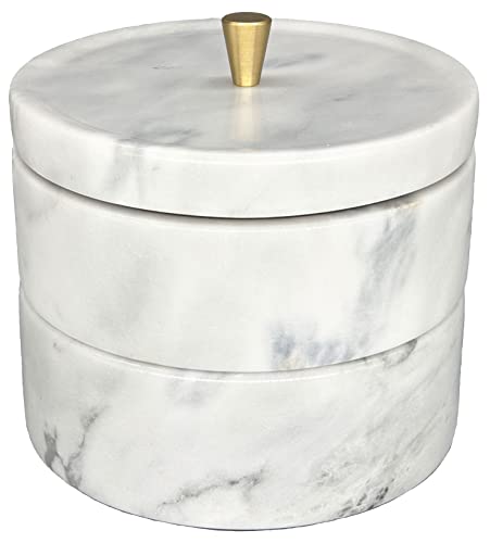 Bustledust 100% Natural Marble Jewelry Box Organizer Two-Tier Storage Container With Removable Lid For Ring Necklace Bracelet Earrings, Rings And Accessories ， Marble/Copper (Venato Gray White, 5.5In) #TOP7