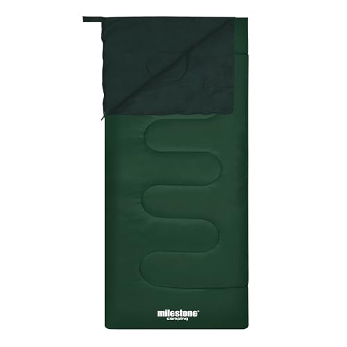 Saco de dormir Milestone Camping – Saco de dormir ligero de 2 estaciones, rectangular, repelente al agua, con bolsa de transporte – Ideal para acampar, viajes y festivales