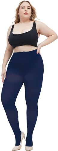 Image of Women's Plus Size Tights Opaque Ultra-Soft Pantyhose High Waist Run Resistant Solid Color Elastic Tights 1X, 2X, 3X, 4X Black + Navy Blue X-Large