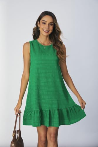 SOLY HUX Women's Ruffle Hem Sleeveless Tank Dress Round Neck Casual Jacquard Hem Smock Summer Mini Dresses