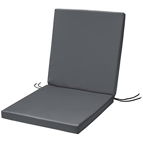 Waterproof Low Back Chair Cushion With Ties 100x45x4cm | Indoors/Outdoors Patio Seat Pad Cushion For Garden Chairs, Loungers, Recliner, Relaxer | Water-Resistant Material |Graphite Cover