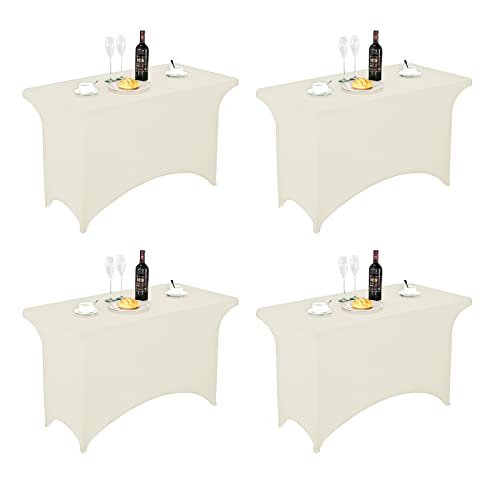 Image of FORLIFE 4Pack Spandex Table Covers,Fitted Tablecloth for Rectangular Tables, Stretch Patio Table Covers, Universal Spandex Table Cover for Wedding, Banquet, Party (4ft, Ivory)