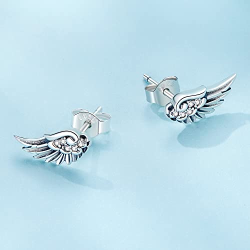 Angel Wings Stud Earrings 925 Sterling Silver For Women Girls Cz Crystal Vintage Feather Cartilage Earrings Tragus Studs Statement Hypoallergenic Jewelry Gifts #TOP4