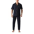 ninovino Men's Satin Pajamas Set Woven Short Sleeve with Shorts Button-Down Classic Sleepwear Loungwear