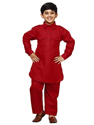 Image of Pro-Ethic Style Developer Kids Ethnic Wear Cotton Pathani Suit for Boys|Plain Kurta Pajama