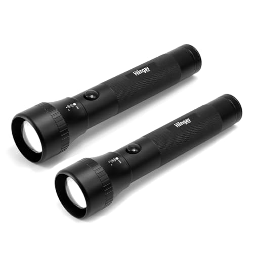 Hilngav 2 Pack Heavy Duty 2-Cell D Battery LED Big Flashlights Zoomable Single Mode Aluminum Alloy Torch Flashlight Rugged Large Flashlight for Outdoor Adventures Emergency Power Outages Camping