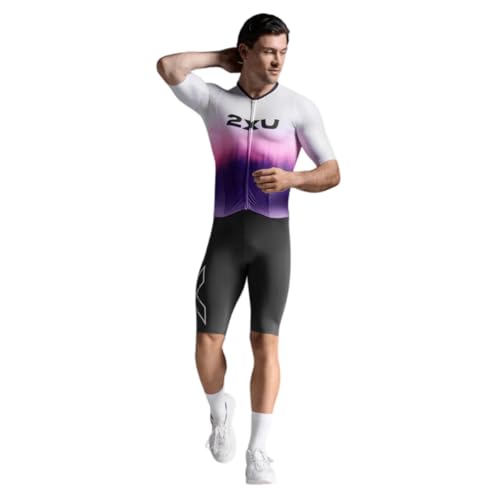 Image of 2XU Light Speed React Sleeved Trisuit, White /Purple Gradient, Compression Performance Suit, Size S