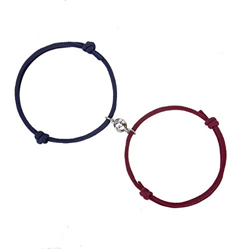 2pcs Magnetic Couple Bracelet Vows of Eternal Love Charms Adjustable Rope Jewelry Gift Set for Lover Best Friend