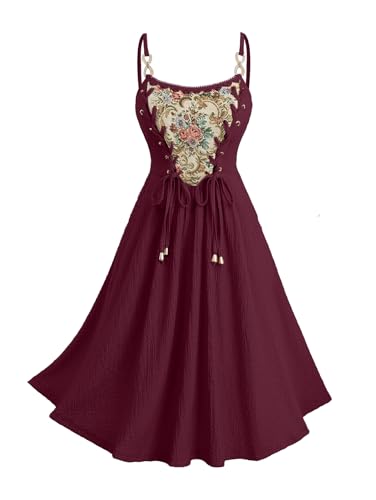 ROSE GAL Women Plus Size Medieval Renaissance Floral Dress Lace-up