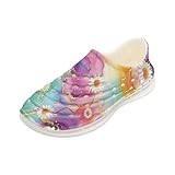 Pointodoor Daisy Rainbow Print Unisex Child Clogs Sandals for Kids Fashion Tie Dye Water Shoes Quick Dry Summer Sandals Slippers Indoor Outdoor
