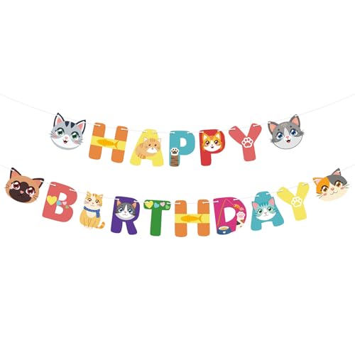 Image of Super Cat Birthday Decorations Cat Themed Happy Birthday Banner Cartoon Cute Cat Paw Print Happy Birthday Decor for Kids Boys Girls Adults and Pets Baby Shower Party Supplies