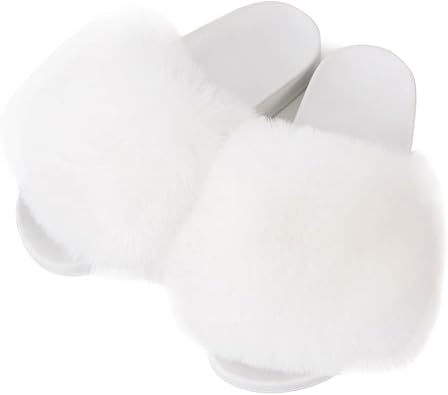 FUNKYMONKEY Womens Slides Faux Fur Cute Slip On Fuzzy Slippers Comfort Flat Sandals
