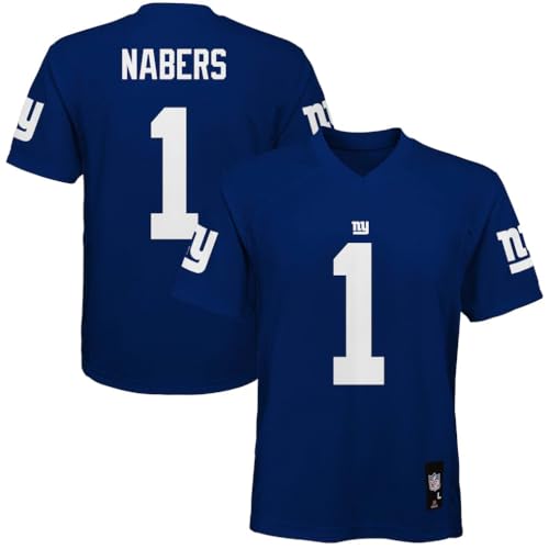 Malik Nabers #1 New York Replica Player Jersey - Youth Boys (8-20) (US, Numeric, 14, 16, Regular, Giants - Blue)