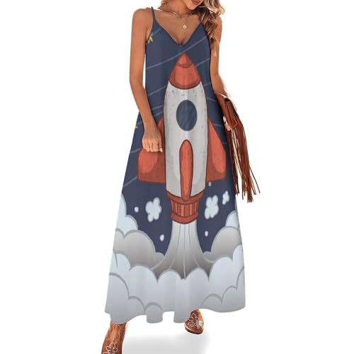 Robe longue femme ete sans manches imprimée fusée