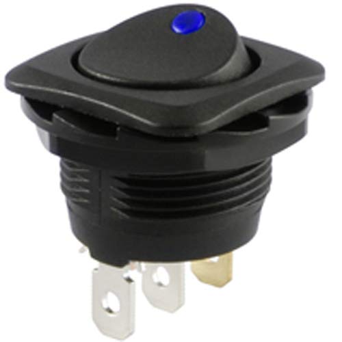 Nte Electronics 54-645-B Round Hole Illuminated Rocker Switch, Square Bezel, Spst Circuit, On-None-Off Action, Nylon Blue Led Actuator, 0.187" Quick Connect Terminals, 20A, 12V #TOP30