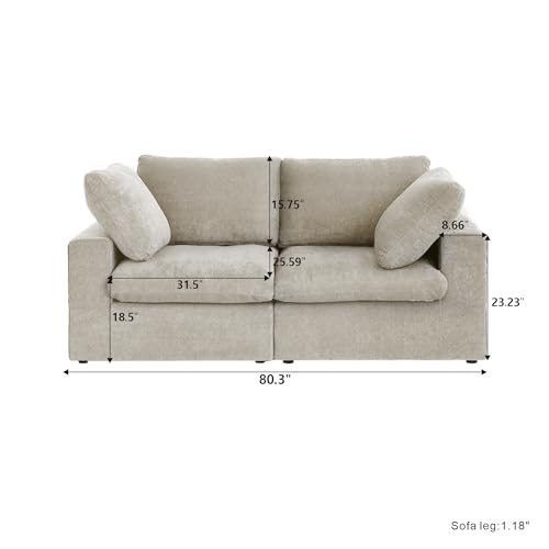 Cloud Modular Sectional Sofa Couch,80.3" Convertible Couches Lovesofa for Living Room,Minimalist Deep Sofa Couches,Sofa Covers Washable&Replaceable(Khkai)