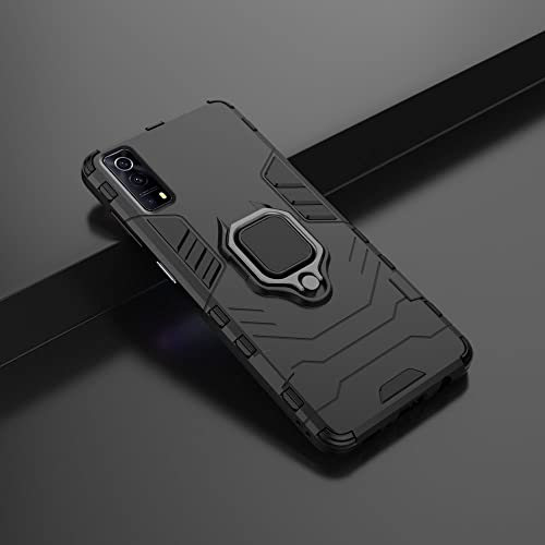 Image of Pikkme Polycarbonate Iqoo Z3 5G Back Cover D5 Tough Armor Bumper 360 Protection Case Ring Holder Stand Case for Iqoo Z3 5G (Black)