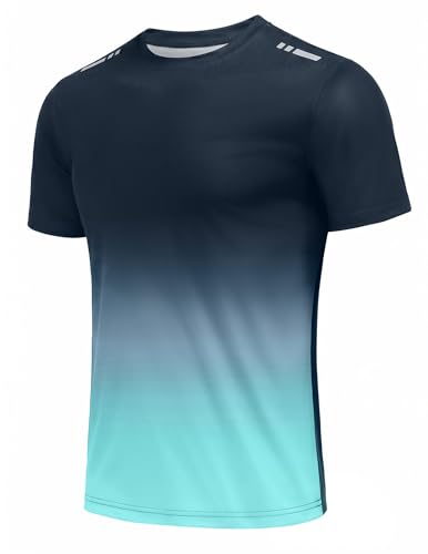 Image of PINSPARK Mens T-Shirts Gym Tops for Men Quick Dry Running Shirts Sport Athletic Top UPF 50+ Short Sleeve Moisture Wicking Workout T Shirt Blue Green L