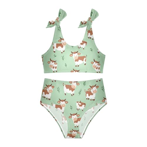 Wusikd Cartoon Cow Grass Girls Swimsuits Two Piece Cute Swimwear Bikini Set for for Girls Size 3T3