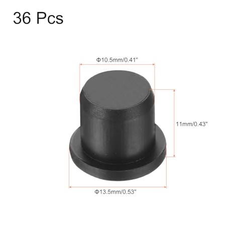 Image of uxcell High Temp Silicone Plug Mount Dia 10.5mm /0.41 inch t Shaped Rubber Stopper Hole Plugs for Powder Coating Plating Waterproof Plugs Sealing Plugs Black Pack of 36(OD 13.5mm)