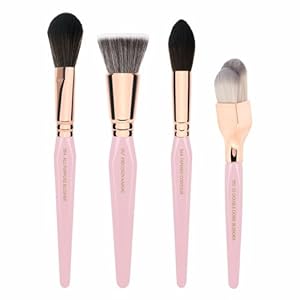 Bdellium Tools Pink Golden Triangle Face Makeup Brush Set – with Soft Synthetic Bristles and Rose Gold Brass Ferrule for a Flawless Appearance (Pink, 4 pcs)