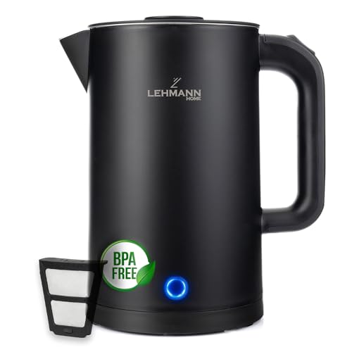LEHMANN Elektrischer Wasserkocher Edelstahl 1,7L, 2200W, Schnelles Aufheizen, Doppelwand Design, Abschaltautomatik und Überhitzungsschutz, BPA-frei, für Babynahrung, Tee und Kaffee, Schwarz LEHMANN Elektrischer Wasserkocher Edelstahl 1,7L, 2200W, Schnelles Aufheizen, Doppelwand Design, Abschaltautomatik und Überhitzungsschutz, BPA-frei, für Babynahrung, Tee und Kaffee, Schwarz