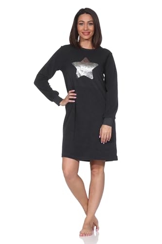 Normann Damen Frottee Nachthemd mit Bündchen in edler Sterne Optik - auch in Übergröße, Farbe:anthrazit, Größe:48-50