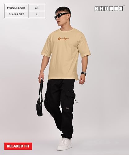 Image of SHODOX Bio-Washed Anti Bacterial 100% Pure Cotton Men's Oversized Aesthetic Premium Printed T-Shirt | Cozy Soft, Less Wrinkles Loose Fit, Drop Shoulder, Korean Baggy Style Tees for Mens