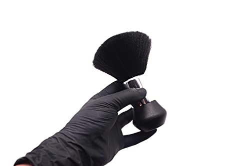Espanador Pincel Umi Bolinha Cromado Para Cabeleireiro e Barbearia Barbeiro com Cerdas Macias Preta