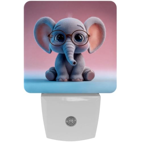 Image of NEWzone Cartoon Elephant Night Light [2 Pack], Plug in Wall Led Night Lights Decor for Boys Girls Room, Dusk to Dawn Sensor Wall Lamp for Stairway /Bedroom /Kitchen /Nursery Room
