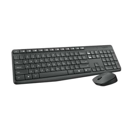 Logitech MK235 Wireless Keyboard and Mouse Combo for Windows 2.4 GHz Wireless with Unifying USB-Receiver Wireless Mouse 15 FN Keys 3-Year Battery Life PC/Laptop Arabic/English Layout - Black
