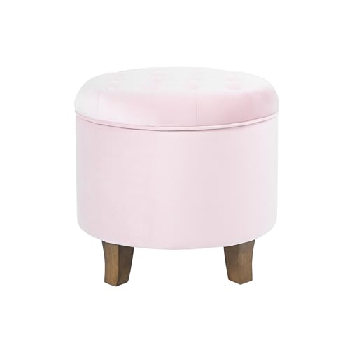 Homepop Home Decor | Upholstered Round Velvet Tufted Foot Rest Ottoman | Ottoman with Storage for Living Room & Bedroom | Decorative Home Furniture, Pink Blush Small