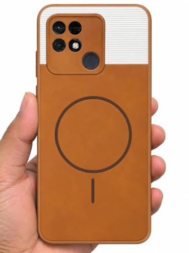 Image of Bintage Dual-Leather Mac Safe Design Phone Case| Soft Touch Finish | Full Camera Protectection Back Cover Compatible for Redmi 10 /Redmi 10 Power - White & Nut Brown