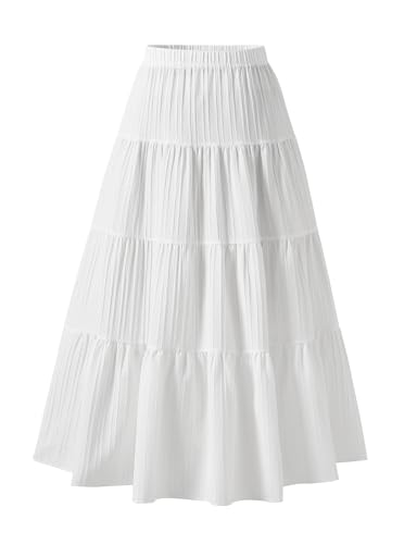 Image of Girls Tiered Maxi Skirt Boho Flowy Peasant Long Skirt for Kid 7-14