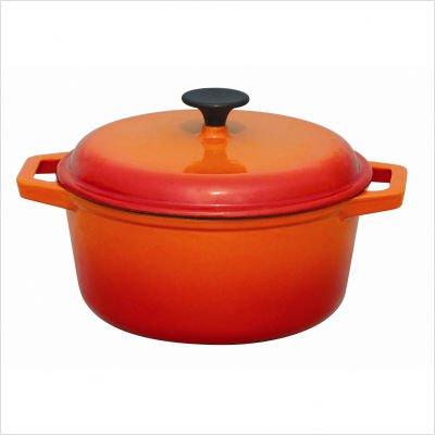 Commichef Provencale Proffesional Cast Iron Round Casserole Dish & Cover Lid, Deep Orange, 15cm Diameter, 650ml, 0.65L