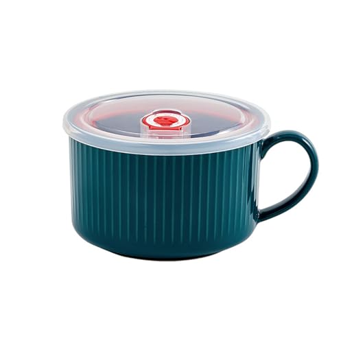 Tazón de Sopa de cerámica con asa y Tapa - portátil, Ideal para microondas, Fideos instantáneos, Cereal, Leche y Desayuno