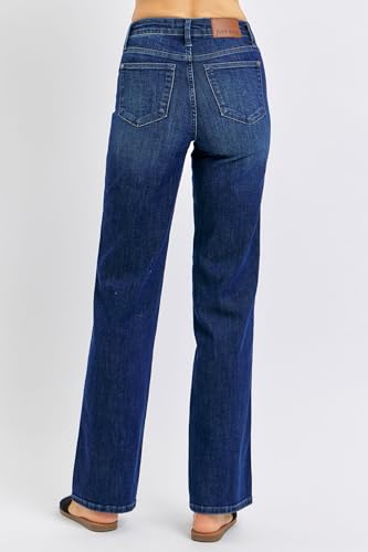 Judy Blue Women's Mid Rise Tummy Control Straight Jeans, Stretch Denim Comfort Fit for Everyday Wear - 888614