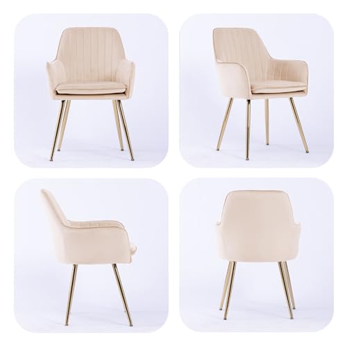 Image of Velvet Dining Chair Set of 2 - Modern Mid-Back Accent Chair with Gold Plating Legs - Upholstered Living Room Chair (Velvet Beige, Set of 2)