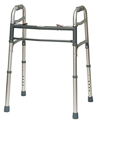 Walker Folding for Seniors - Two Push-Button Lever Release Folding Walker Deluxe Height (Short, Standard, People) by Healthline Trading (NO WEELS)