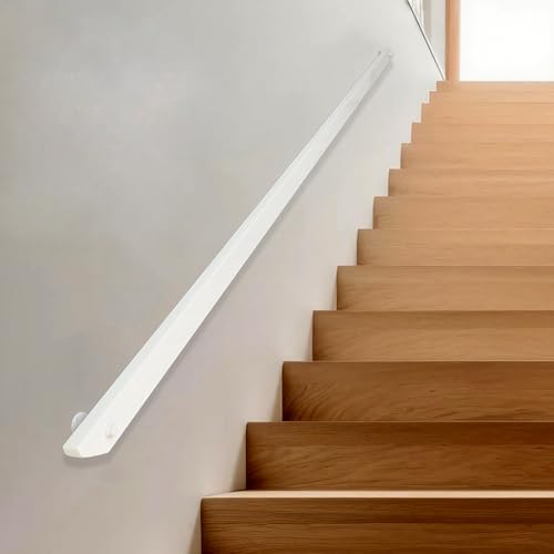 Wooden Staircase Handrail, Safe Indoor Wall Mounted Stairs Handrail, White Beveled Edge Pine Wood Staircase Handrail Armrest with Bracket, Suitable for Home Hospital Barrier (White, 50cm)